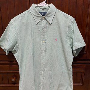 Green Striped Ralph Lauren Button Down Polo Shirt